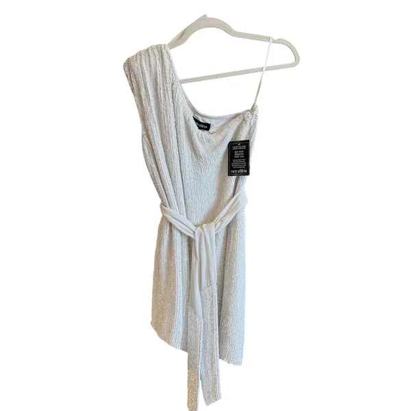 Retrofête Ella Sequin One Shoulder Mini Dress Moonglow White M NWT - Image 13