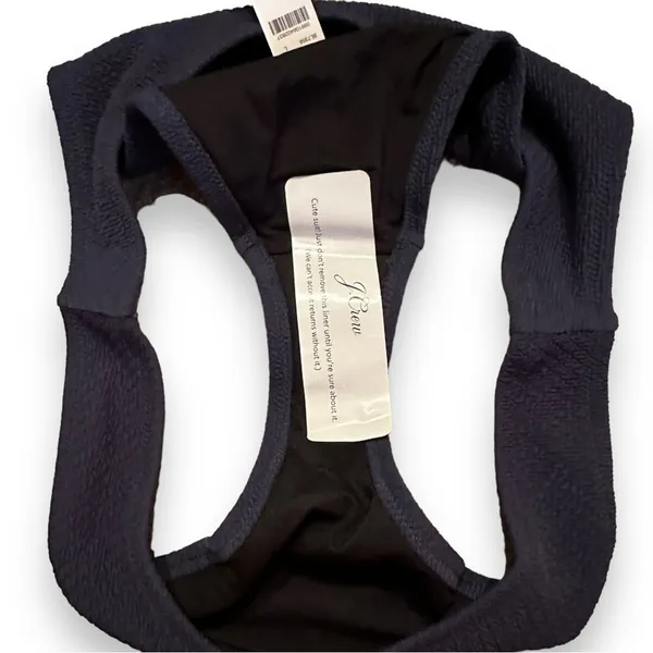 J. Crew Textured‎ Curved-Waist Cheeky Bikini Swim Bottom in Navy Blue Sz L NEW - Image 3