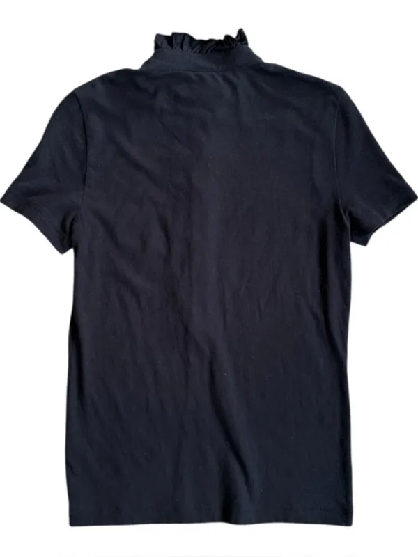 Tory Burch Pima Cotton Ruffle Logo Button Top Black Size Small - Image 6