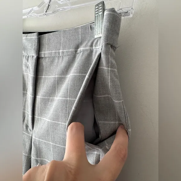 Zara‎ Basic Gray Checkered Plaid Pants Elastic Back Waist - Image 4