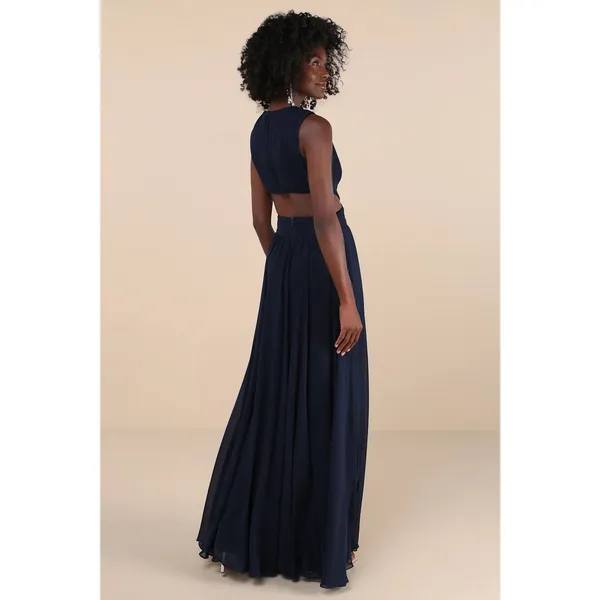 Lulus Vivid Imagination Navy Blue Cutout Maxi Dress Bridesmaid Gala Extra Large - Image 2
