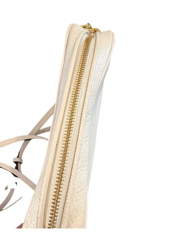 Michael Kors White Pebbled Leather Crossbody Bag Gold Tone Hardware Chain Purse - Image 5
