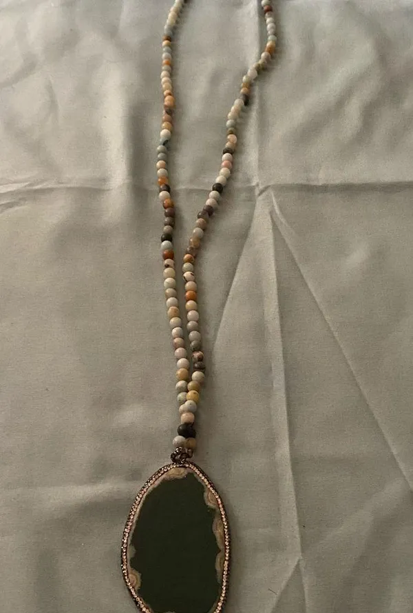 30” Necklace Multicolor Stone Beads Green Agate Crystal Stone Pendant 3” H - Image 6