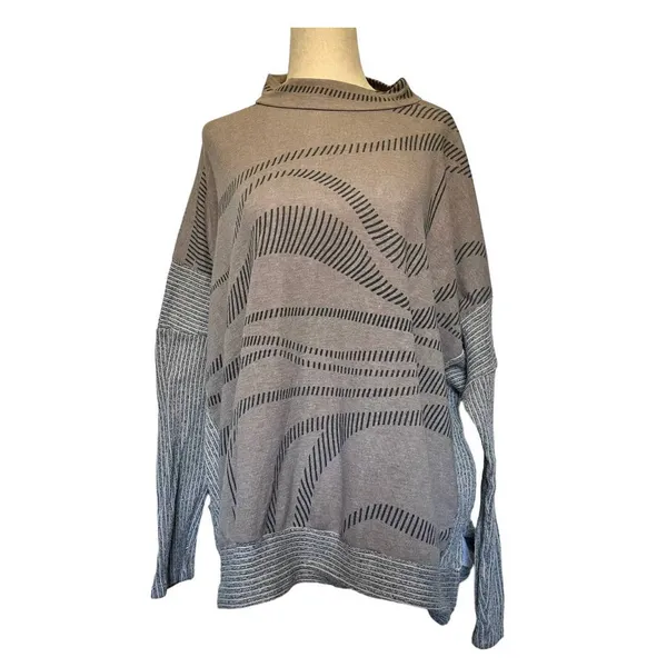 Ces Femme Abstract Tunic Womes Sweater Sz M Lagenlook Slouchy MockNeck Artsy - Image 2