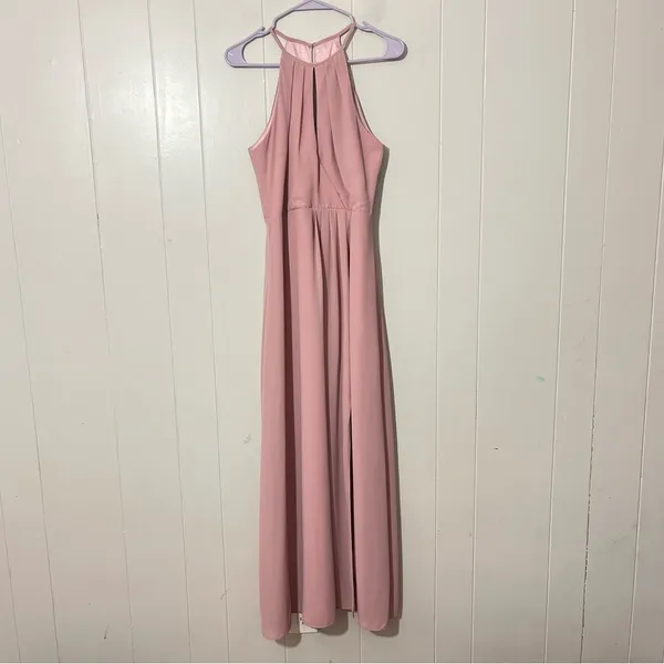 BHLDN Macro Maxi Dress Blush Pink Halter Bridesmaid Gown Size M - Image 2