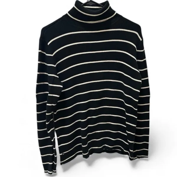 LAUREN RALPH LAUREN ribbed turtle neck sweater size XL black white 100% cotton - Image 2