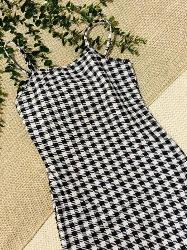 SHEIN Black & White Checkered Cami Mini Dress - Gingham Bodycon Slip - Image 2