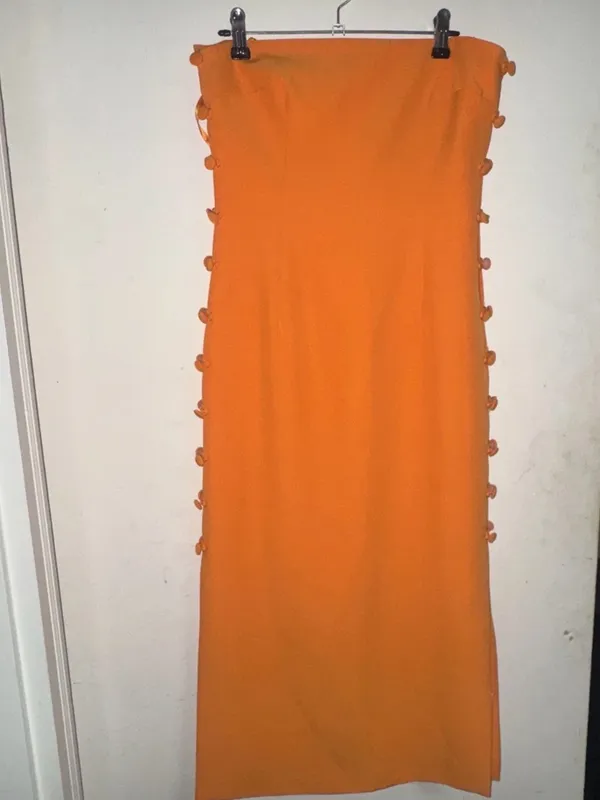 Gianni Bini Vibrant Orange Side-Slit Midi Skirt - Image 3
