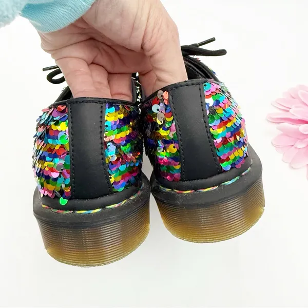 Dr. Martens 1461 Pascal Rainbow To Silver Sequin Oxfords Lace Up Shoes - Image 6