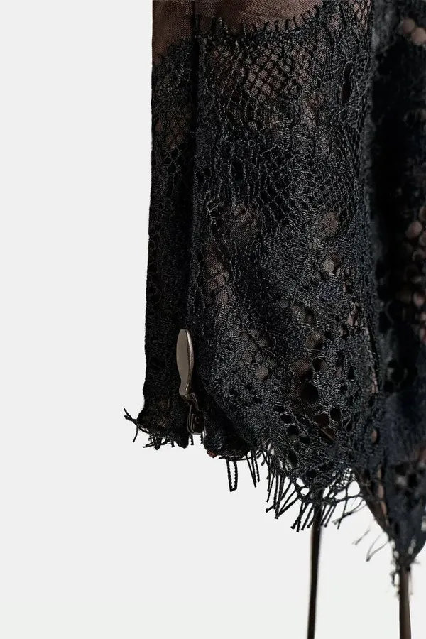 Zara Satin Lace Slip Mini Evening Dress in Deep Brown - Image 4