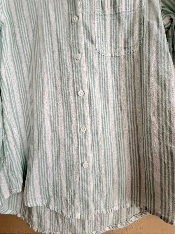 beachlunchlounge Light Green and White Striped Button-Down Shirt - Image 3
