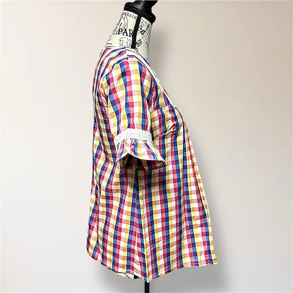 English‎ Factory Anthropologie Gingham Check Ruffle Sleeve Top Cottagecore Boho - Image 4
