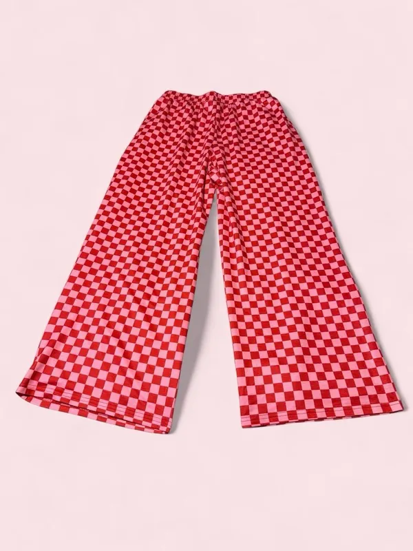 Wide Leg Checkerboard Pants in Red & Pink - Image 2