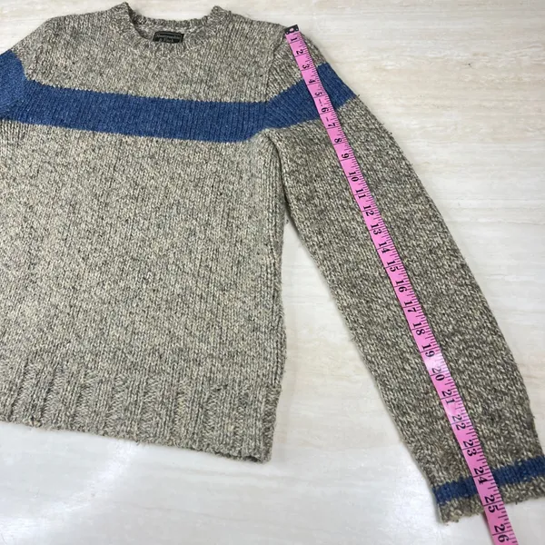 Vintage Abercrombie & Fitch Wool Blend Striped Sweater Oatmeal Blue 90s Medium - Image 7