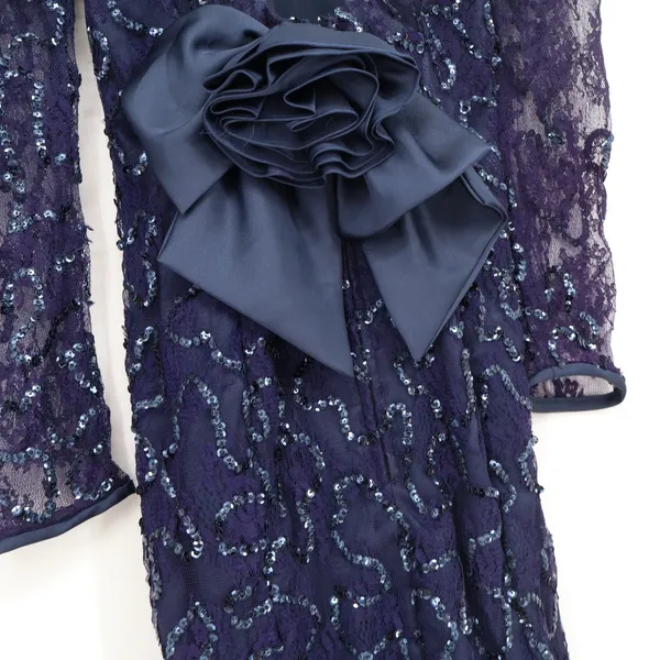 Jessica McClintock Vintage 80s Navy Sequin Lace Open Back Bow Dress Size 6 11508 - Image 3