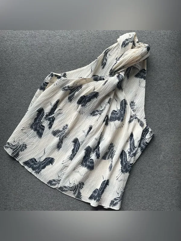 Anine Bing Becca Crane Print Halter Neck Top Medium - Image 2