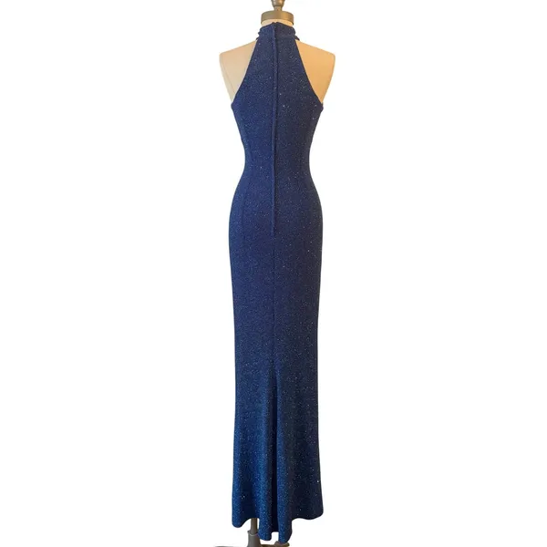 Jessica McClintock Gunne Sax Gown Junior 3 Vintage Y2K Glitter Halter Prom Dress - Image 4
