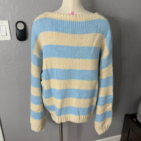 Edikted Women's Tracie Striped Oversized Sweater, Blue/Cream, M - Image 2