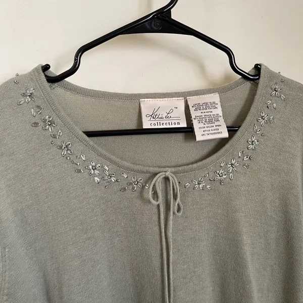 Vintage Sage Green Embroidered Knit Sweater Tee - Image 4