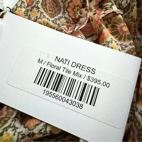 MISA Los Angeles Nita Midi Ruffle Dress in Flora Tile Mix Green and Pink Size M NWT - Image 11