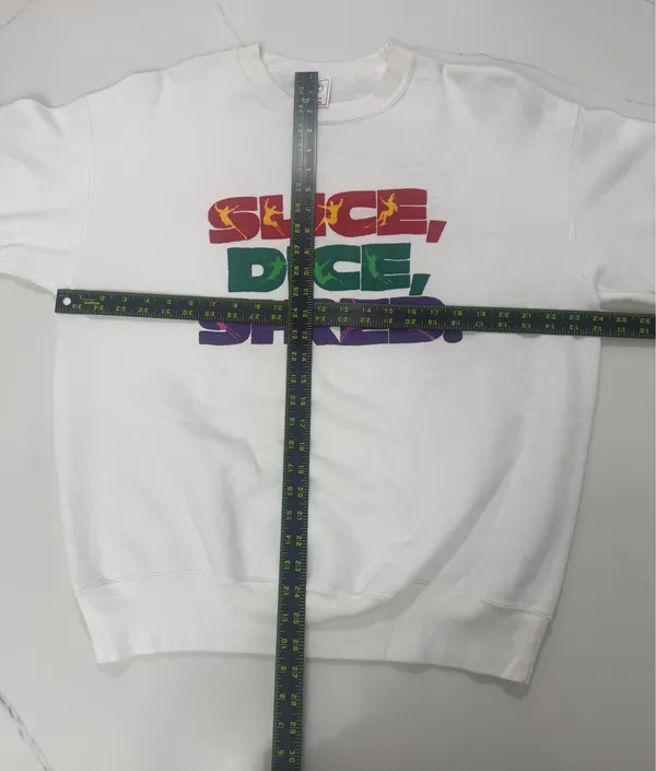 Vintage 90s Slice Dice Shred Ski Sweatshirt XL Made USA Delta Neon Ski Snowboard Crewneck - Image 5