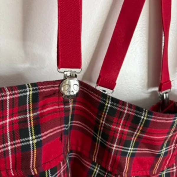 Royal Bones Red Plaid Suspender Mini Skirt Goth Punk Grunge Pleated NWT Size L - Image 5
