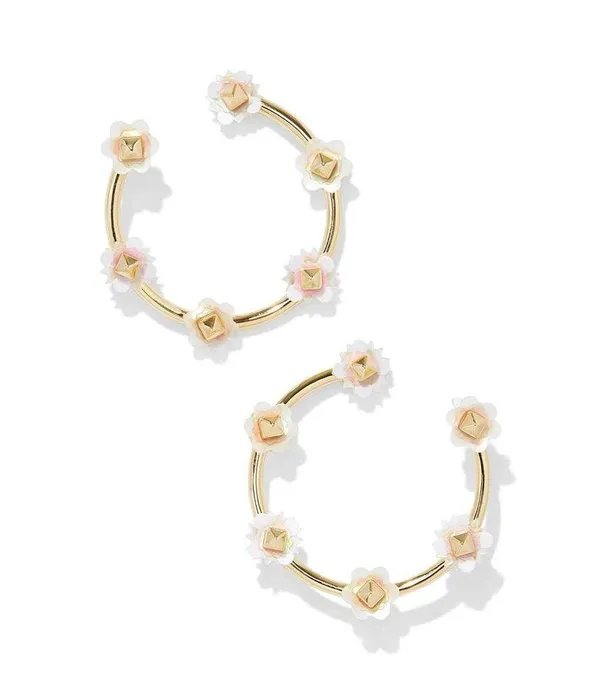 NWT! Kendra Scott Deliah Gold Open Frame Hoops in Iridescent White Mix - Image 2