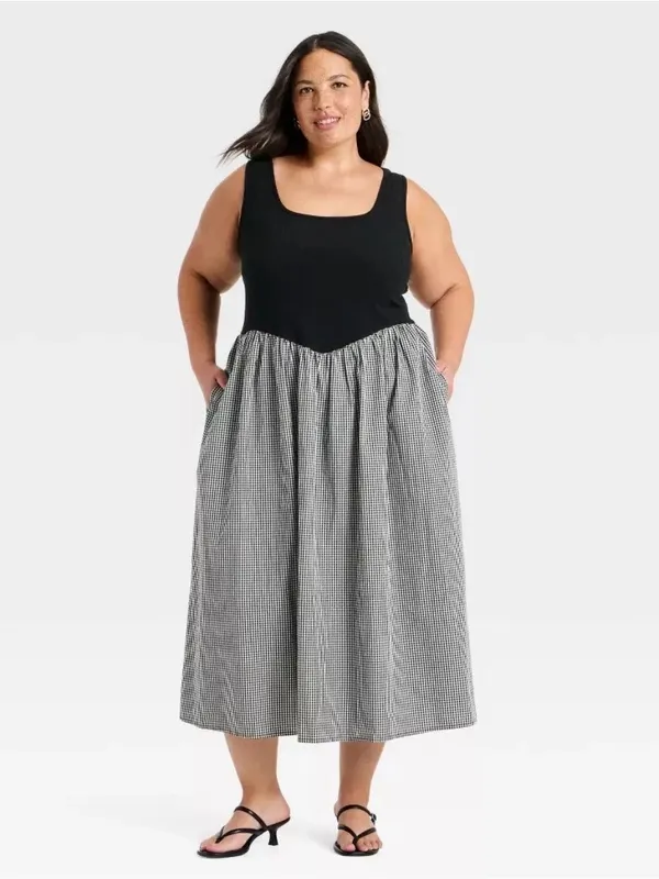 a new day Black Tank with Black-and-White Gingham Midi dress, size XL pinups - Image 3