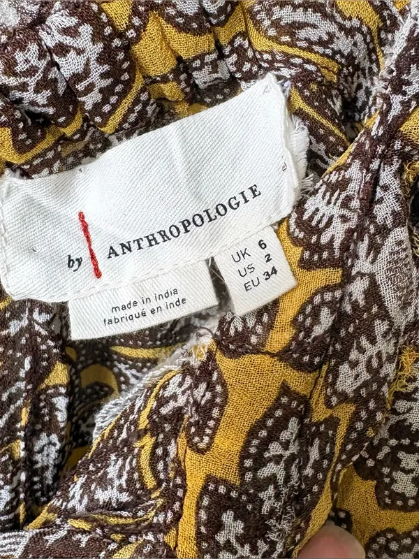 Anthropologie Floral Lace Trim Tank Top Yellow Brown Size 2 - Image 5