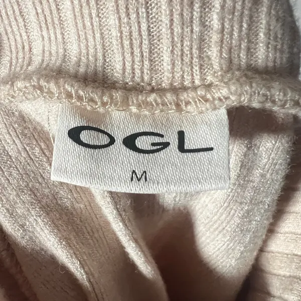 OGL Crop Top Women's Medium Beige Ribbed Mock Neck Long Sleeve - Image 3