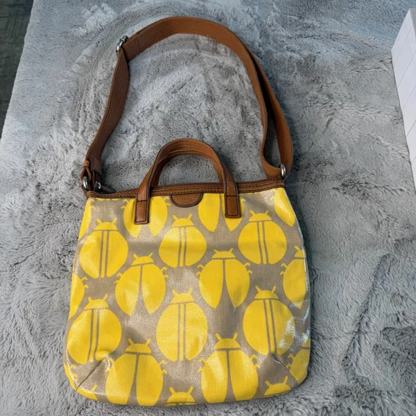 Fossil Key-Per Ladybug Crossbody Bag Yellow Coated Canvas Tote - Image 9