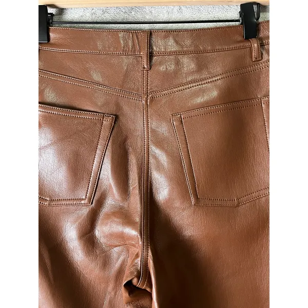 WILFRED ARITZIA The Melina Pant High Waisted Vegan Leather Cognac Brown Size 6 - Image 5