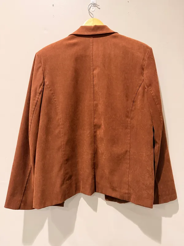 Faux Suede Jacket Coat Tailored Neutral Elevated Quiet Luxury Minimalist Chic - Image 5