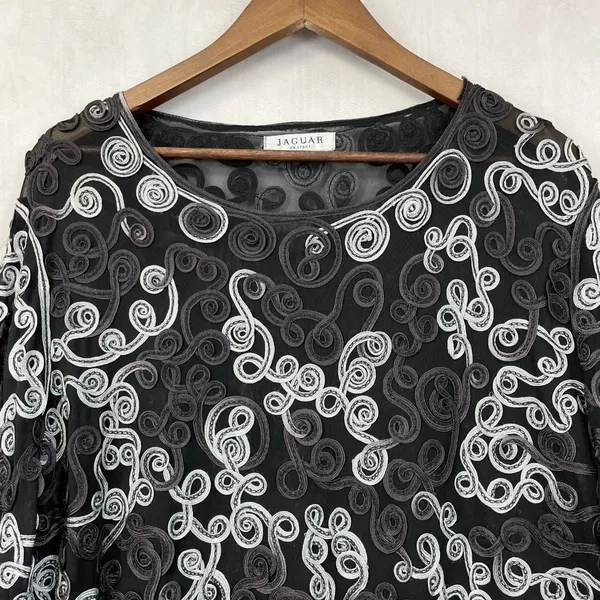 Jaguar Soutache Mesh Top‎ Women Large Swirl Sheer Statement Goth Eclectic Edgy - Image 2