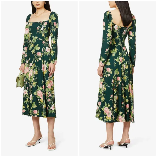 NEW Reformation Sigmund Long Sleeve Crepe Midi Dress Belvedere Floral - Image 3