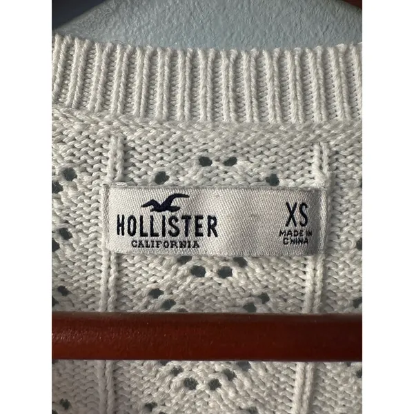 Hollister White Pointelle Knit Cropped Cardigan Sweater XS 350S27720 Cotton - Image 3