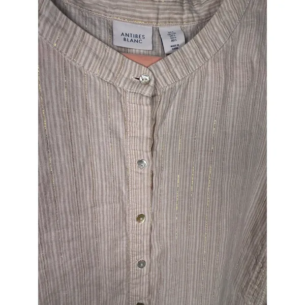 Antibes‎ Blanc Linen Blend Metallic Stripe Swim Cover Up Tunic Dress - Image 4