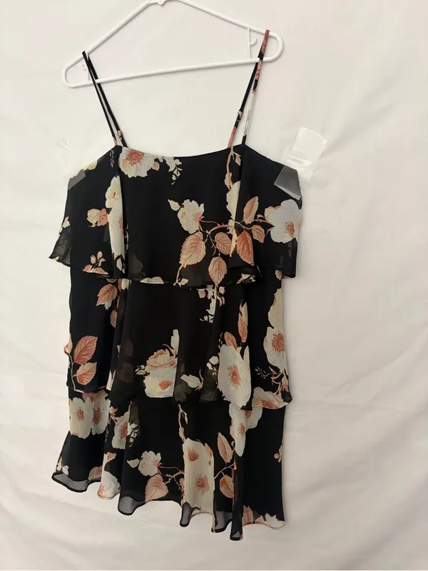A New Day M Floral Tiered Cami Dress Black Cream Spaghetti Strap NWT(A922) - Image 3