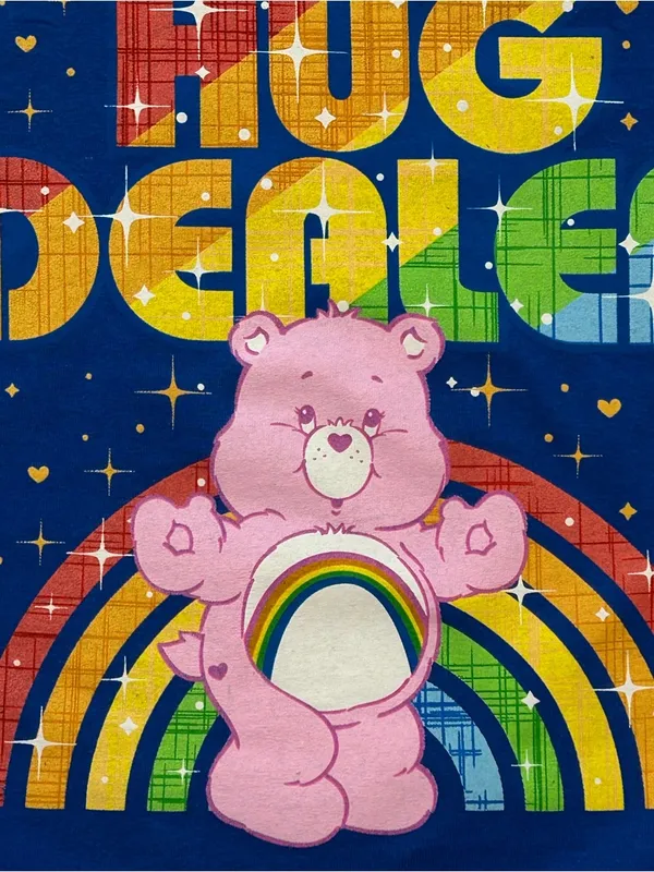 Care Bears Hug Dealer T Shirt Small S Blue Graphic Tee Rainbow Cheer Bear Retro - Image 4