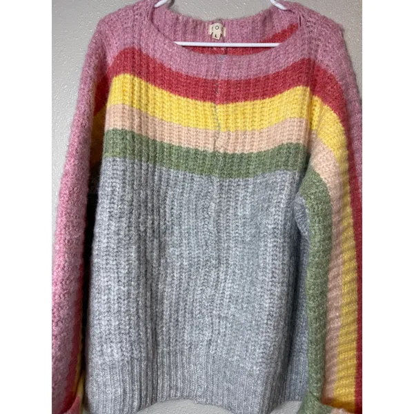 POL Rainbow Confetti Oversized Stripe Knit Sweater Size L Gray Multicolor - Image 11