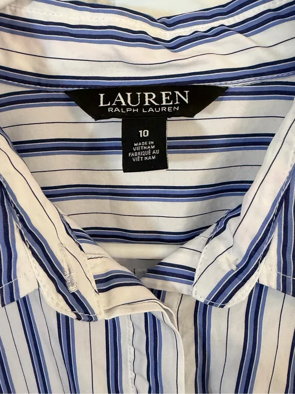 Lauren Ralph Lauren Cotton Striped Tie Front Monogram Shirt Dress Size 10 - Image 3