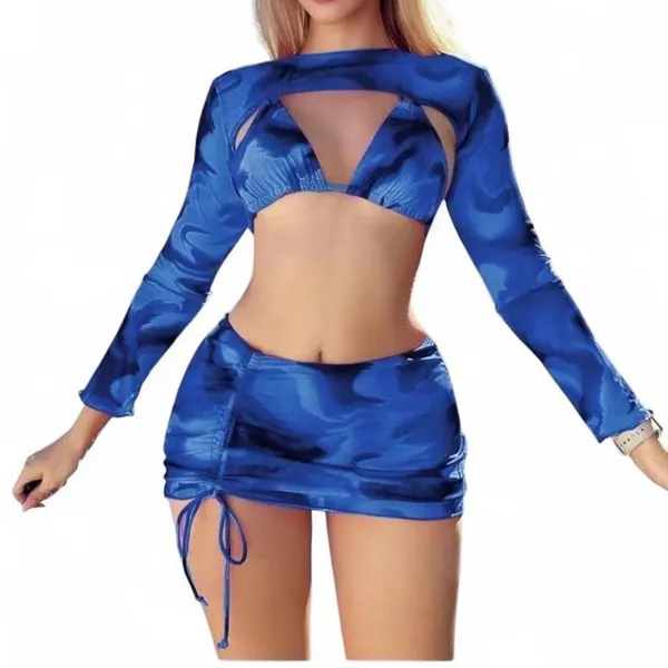 Blue‎ mesh long sleeve BIKINI skirt set SIZE LARGE - Image 3