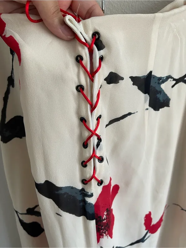 Floral Midi Skirt in Cream with Red Blooms - Image 5