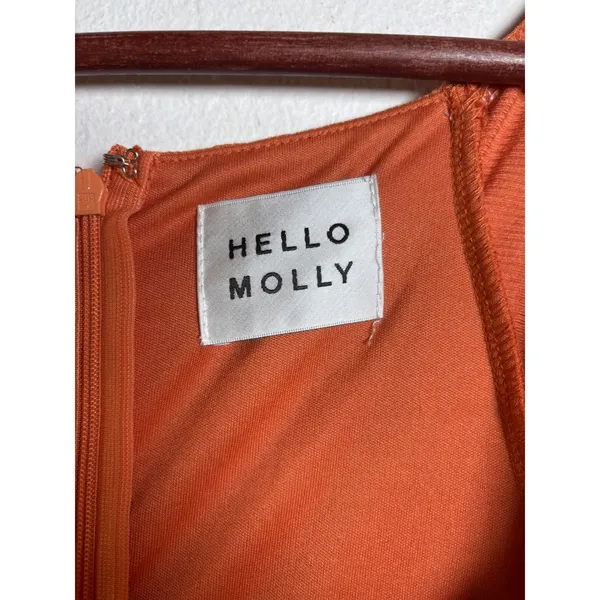 Hello Molly Dress Small Long Sleeve Cutout Ruched Mini Burnt Orange Ribbed Twist - Image 6