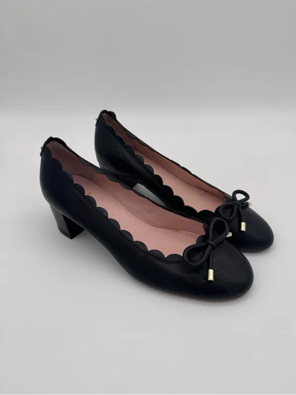 Kate Spade New York Yasmin Scalloped Block Heel Pumps Black Leather Size 6.5 - Image 3