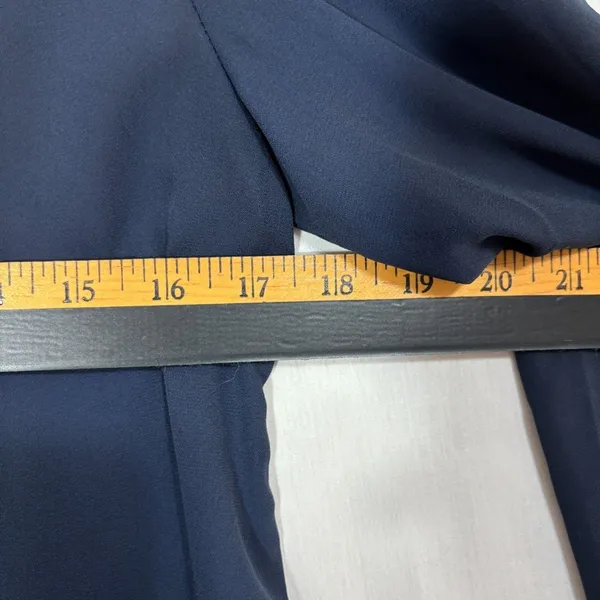 SheIn Chiffon Blouse Navy Ruffle Mock Neck Bishop Sleeve Work Modest Minimalist XS‎ - Image 8