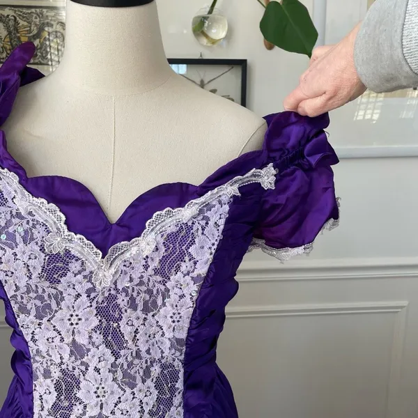 Vintage 80s Zum Zum Purple Little Bo Peep Prom Dress M 8 10 - Image 3