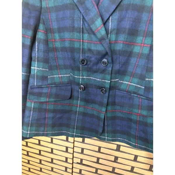 Talbots Blue‎ And Green Fabric Woven In Italy Plaid Blazer Size 2 - Image 3