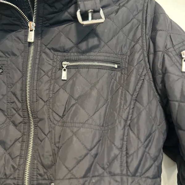 Michael Kors Petite Large Black Quilted Moto Jacket. Double Zip. Cinched Waist - Image 11