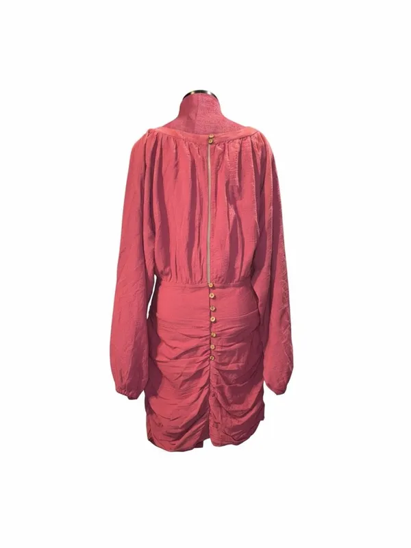 Coral Tie-Waist Long Sleeve Dress - Image 3